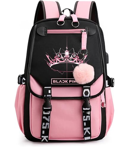 Amazon.com: CUSALBOY Kpop Backpack Black，Pink Shouler Bag